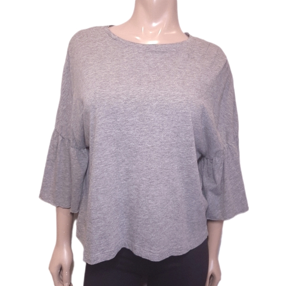 ZARA Trafaluc Cropped Bell Sleeve Boxy Top Gray Womens Size Medium